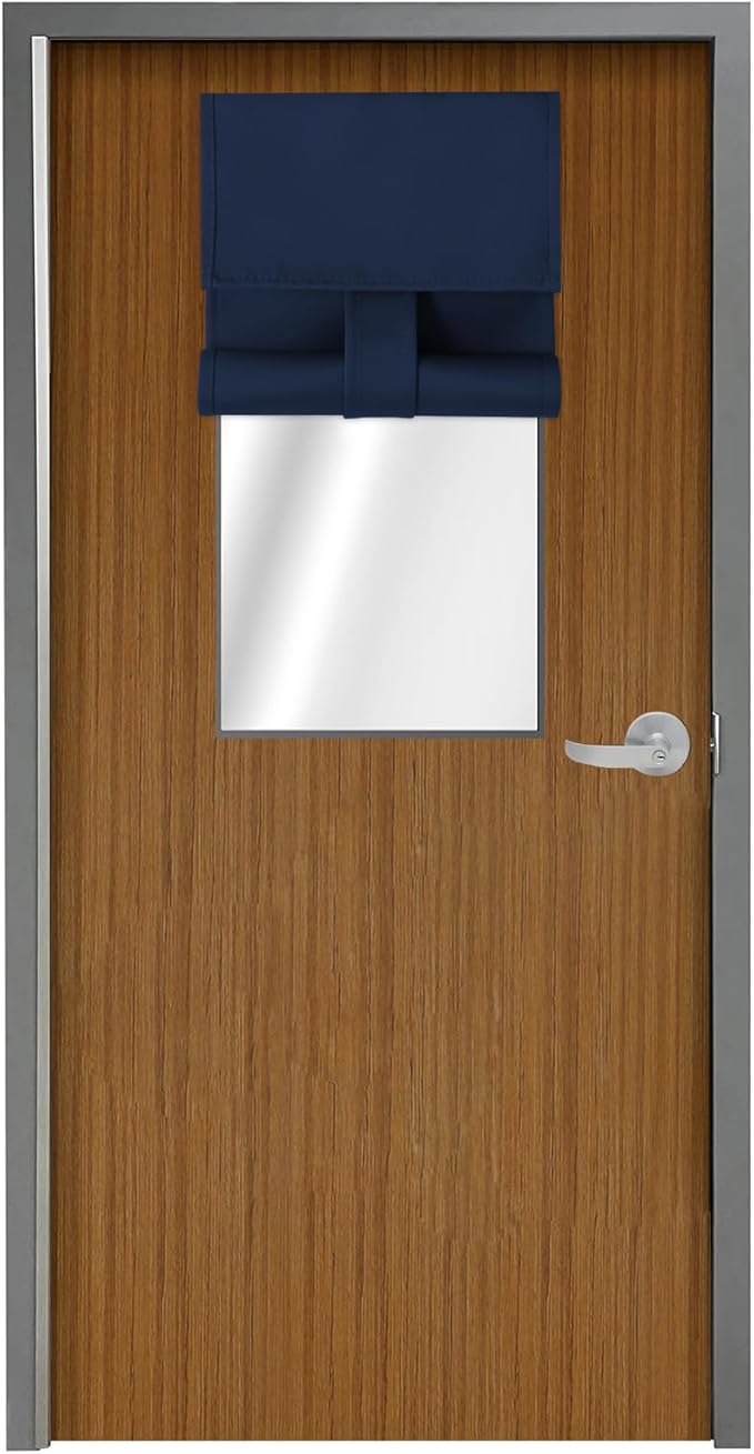 WdFour Classroom Door Window Cover,Blackout Shades for Classroom Windows and Doors，Privacy,Room Darkening Design Blocks Views, Classroom Window Cover Lockdown. (10W x 30L Inches, 1 Panel, Navy Blue).