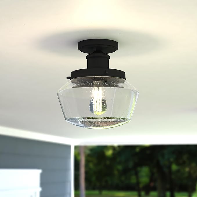 VAXCEL Collins Black Farmhouse Outdoor Flush Mount Ceiling Light Clear Schoolhouse Glass