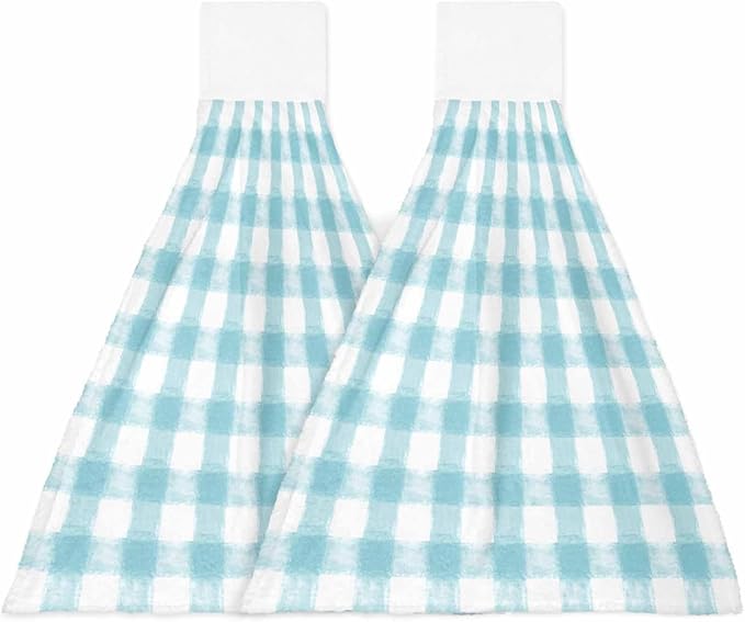 Alandar Home Kitchen Tie Towel Set of 2, Country Farm Buffalo Plaid Grid Absorbent Soft Hand Towels for Bathroom Hanging Towels, Watercolor Classic Lattice Fast Drying Cleaning Cloth with Loop