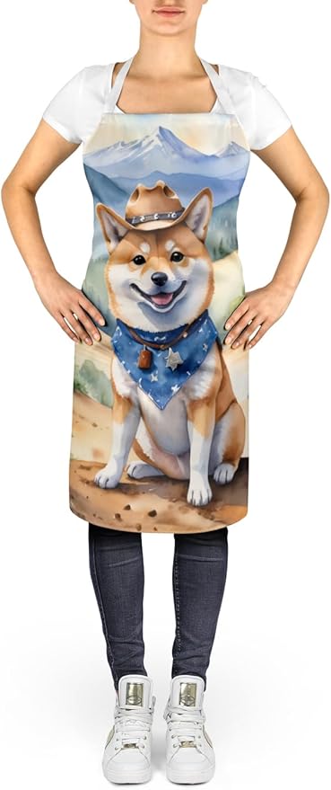 Caroline's Treasures Shiba Inu Cowboy Welcome Apron Cooking Kitchen Server Baking Crafts Gardening for Adult Women Men, Unisex, Large, Multicolor