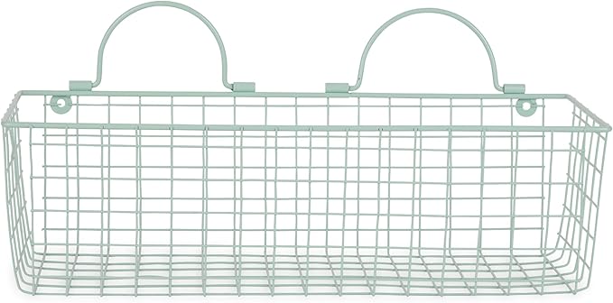 DII Farmhouse Vintage Decor, Wire Wall Basket, Assorted, Aqua, 2 Piece