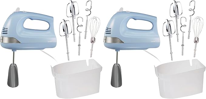 Hamilton Beach 6-Speed Electric Hand Mixer with Whisk,Dough Hooks and Easy Clean Beaters,Powerful 275 Watt Motor,Snap-On Storage Case,Blue,(Pack of 2)