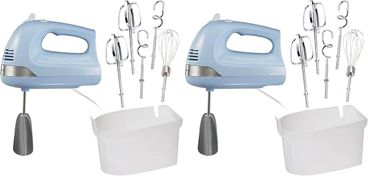Hamilton Beach 6-Speed Electric Hand Mixer with Whisk,Dough Hooks and Easy Clean Beaters,Powerful 275 Watt Motor,Snap-On Storage Case,Blue,(Pack of 2)