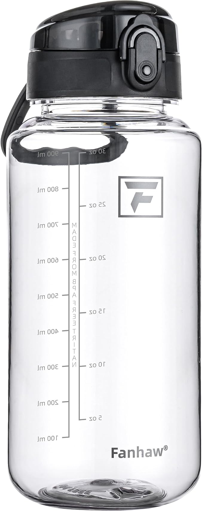 Fanhaw 32 Oz Clear Tritan Water Bottle, BPA-Free & Leak-Proof, Wide Mouth with Anti-dust Chug Lid, Reusable Plastic Bottle for Gym, Travel, School & Office (Clear&Black)