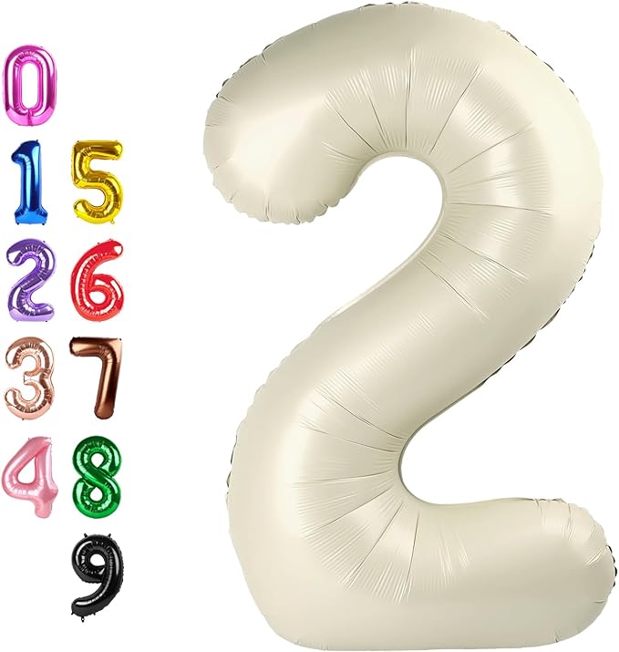 Cream Birthday Two Balloons Number, Balloon Numbers 2nd for Girl Boy Baby Shower, Numbers 40 Inch for 2 12 22 2025 Graduation Party Wedding Anniversaries Celebration