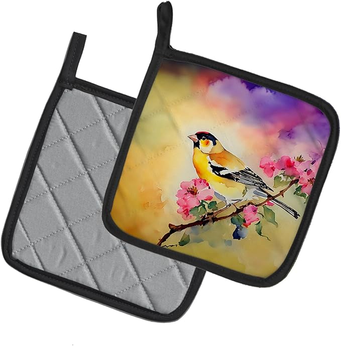 Caroline's Treasures Goldfinch Pair of Pot Holders Kitchen Heat Resistant Pot Holders Sets Oven Hot Pads for Cooking Baking BBQ, 7 1/2 x 7 1/2