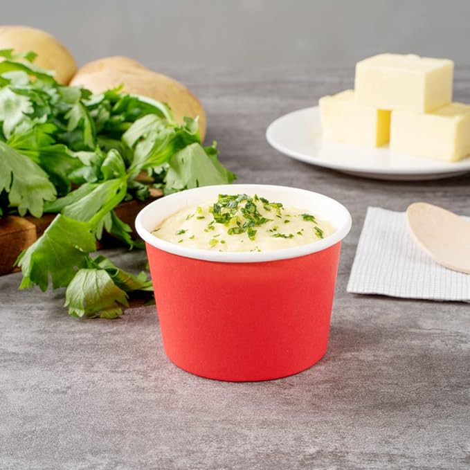 Coppetta 4 Ounce Dessert Cups, 200 Disposable Ice Cream Cups - Lids Sold Separately, Heavy-Duty, Red Paper Frozen Yogurt Bowls, For Hot And Cold Foods, Perfect For Gelato Or Mousse - Restaurantware