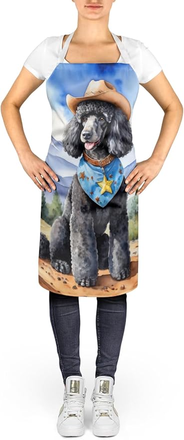Caroline's Treasures Black Poodle Cowboy Welcome Apron Cooking Kitchen Server Baking Crafts Gardening for Adult Women Men, Unisex, Large, Multicolor