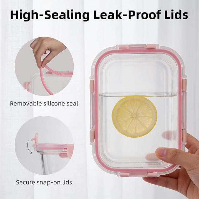 Konokyo Rectangular Glass Food Storage Containers with Lids, 24 Pack Airtight Leakproof Meal Prep Containers, BPA-Free, Microwave Oven Freezer & Dishwasher Safe, Assorted Sizes