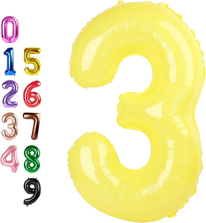 40 Inch Number Balloon, Happy Birthday Balloon for 3th Girls Boys Babies, Yellow Number Balloons for 3, 13, 23, 30 Singles Wedding Anniversaries Party