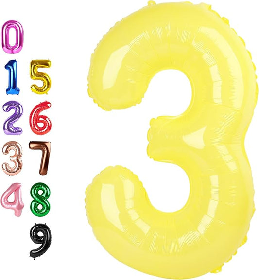 40 Inch Number Balloon, Happy Birthday Balloon for 3th Girls Boys Babies, Yellow Number Balloons for 3, 13, 23, 30 Singles Wedding Anniversaries Party