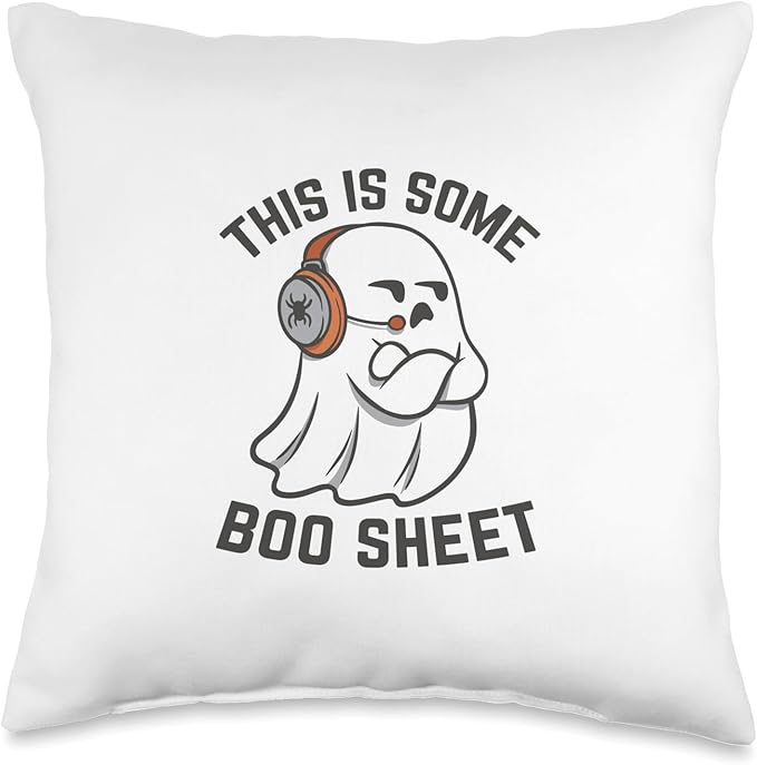 Ghost With Headphones This Is Some Boo Sheet Cute Funny Throw Pillow
