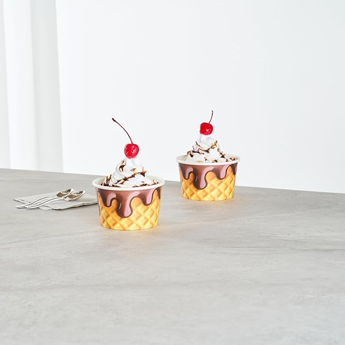 Restaurantware Ice Cream Cups 50 Pack of 8 oz Leak-Resistant Disposable Dessert Bowl Frozen Yogurt Cup Round Paper Container For Cold And Hot Desserts