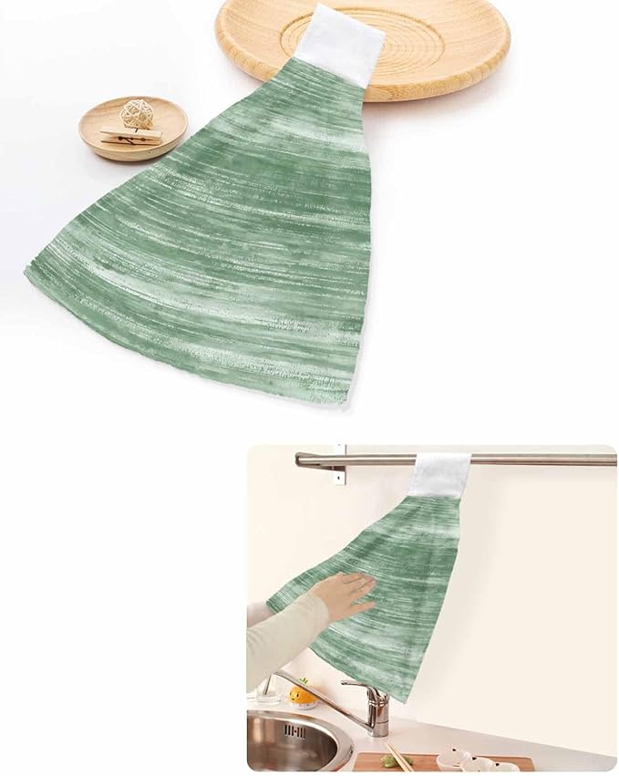 Alandar Home Kitchen Tie Towel Set of 1, Retro Sage Green Texture Absorbent Soft Hand Towels for Bathroom Hanging Towels, Modern Abstract Art Fast Drying Cleaning Cloth with Loop