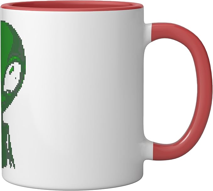 Art Alien Peace Sign UFO Ceramic Mug, Red/White