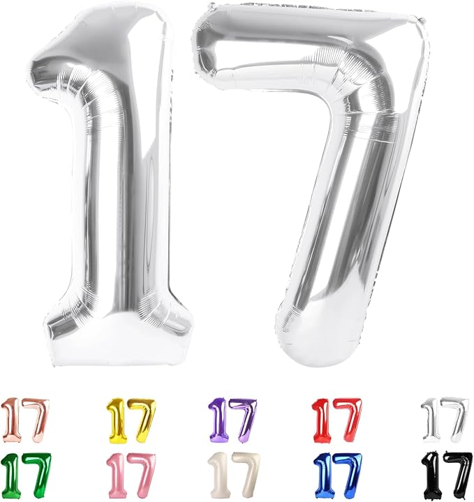 17 Balloon Numbers 40 In, 17th Birthday Decorations for Boys Girls, Silver Happy 71st Birthday Party Decorations Big Balloons for Wedding, Celebration Party, Graduations