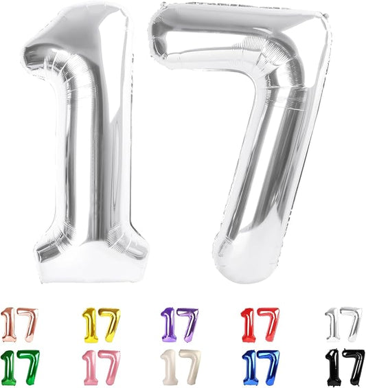 17 Balloon Numbers 40 In, 17th Birthday Decorations for Boys Girls, Silver Happy 71st Birthday Party Decorations Big Balloons for Wedding, Celebration Party, Graduations