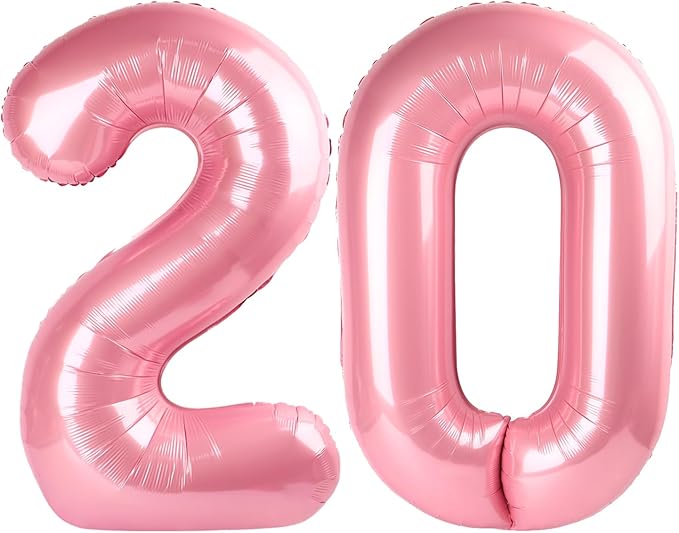 20 Balloons Number, 20th Birthday Decorations for Women Men, Numbers 20 Balloons 40 In Pearl Pink Birthday Party Decorations for Wedding, Celebration Party, Graduations
