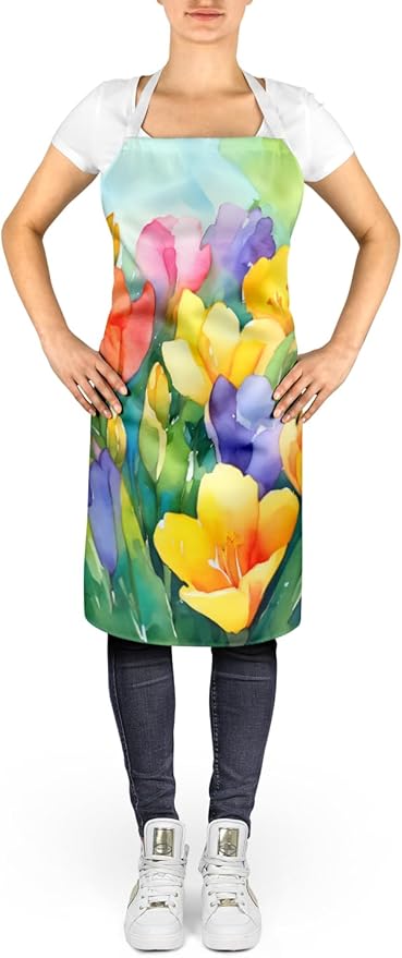 Caroline's Treasures Freesias in Watercolor Apron Cooking Kitchen Server Baking Crafts Gardening for Adult Women Men, Unisex, Large, Multicolor
