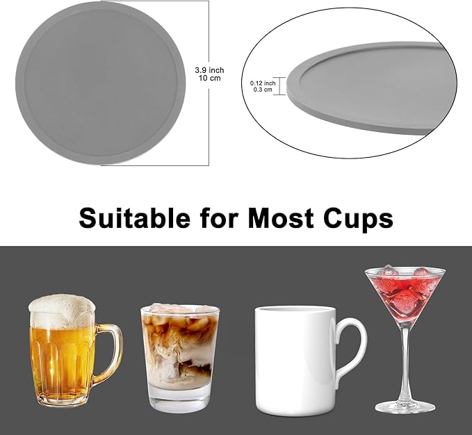 Silicone Coasters Set of 12 with Holder,Heat Resistant Cup Mat Tabletop Protection,Coasters Set for Outdoor & Indoor Drinks - Anti Stain & Heat Resistant, Washable, Heat Resistant, Non-Slip(Grey)