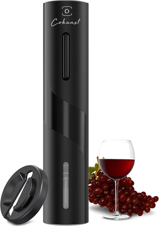 COKUNST Electric Wine Opener, Battery Operated Wine Bottle Openers with Foil Cutter, One-click Button Corkscrew Remover for Home Kitchen Party Wedding