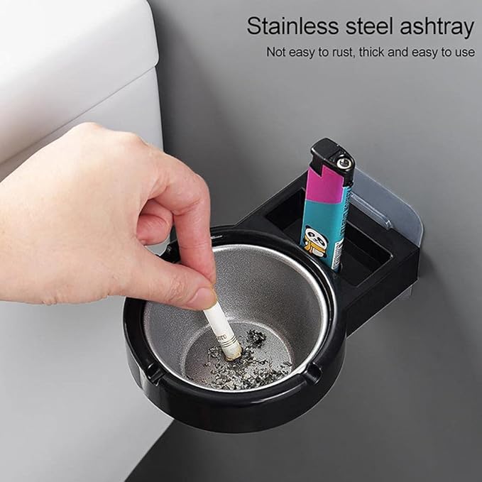 Ascher Wall Ashtray, Punch-Free Ashtray with Suction Cup Toilet Hanging Bathroom Kitchen Bar Storage Cup Cigarette Tool Box