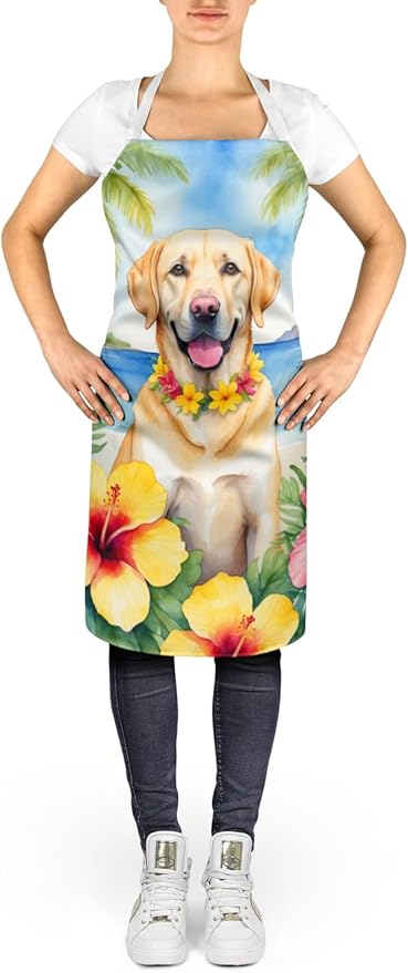 Caroline's Treasures Yellow Labrador Retriever Luau Apron Cooking Kitchen Server Baking Crafts Gardening for Adult Women Men, Unisex, Large, Multicolor