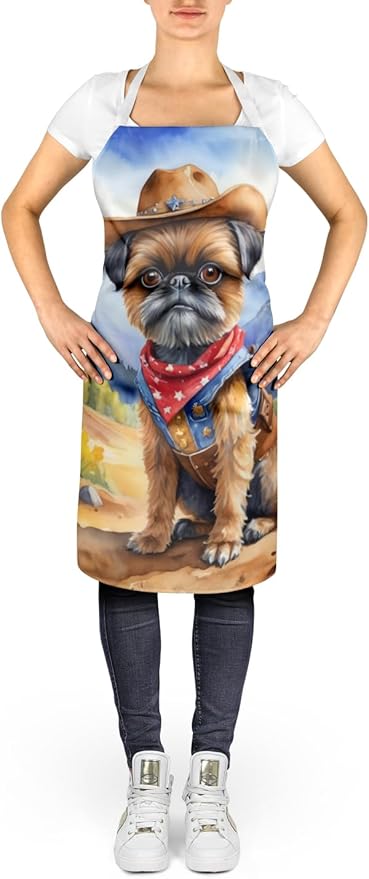 Caroline's Treasures Brussels Griffon Cowboy Welcome Apron Cooking Kitchen Server Baking Crafts Gardening for Adult Women Men, Unisex, Large, Multicolor