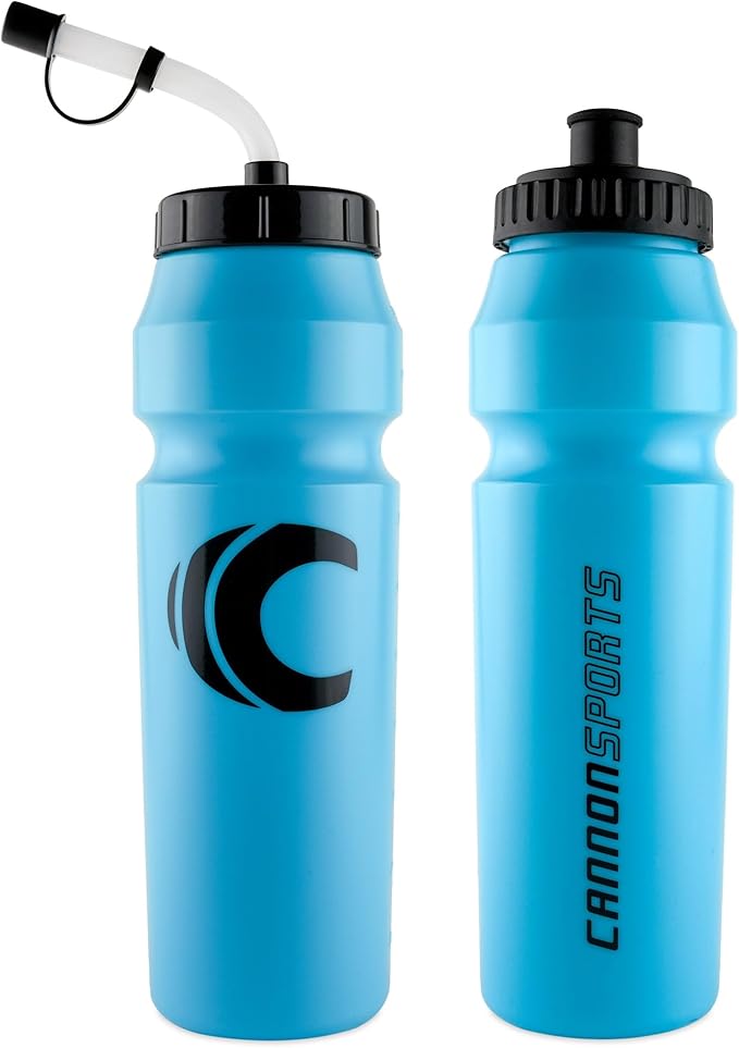 Cannon Sports 1 Liter Sports Water Bottle, BPA-Free, 34 Oz Capacity, Large Mouth, 2 lids (Straw and Squeeze), Great For Helmet Sports Such As Hockey, Lacrosse, Football, Boxing (Light Blue)