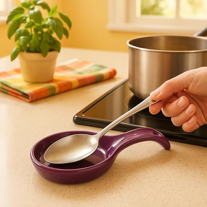 Reston Lloyd Kitchen Counter Utensil Spoon Rest, Ladles, Spaghetti Forks, & Spatulas, Durable BPA-Free Plastic – Dishwasher Safe, Décor, Space Saving Hanging Hole on Handle, Azure