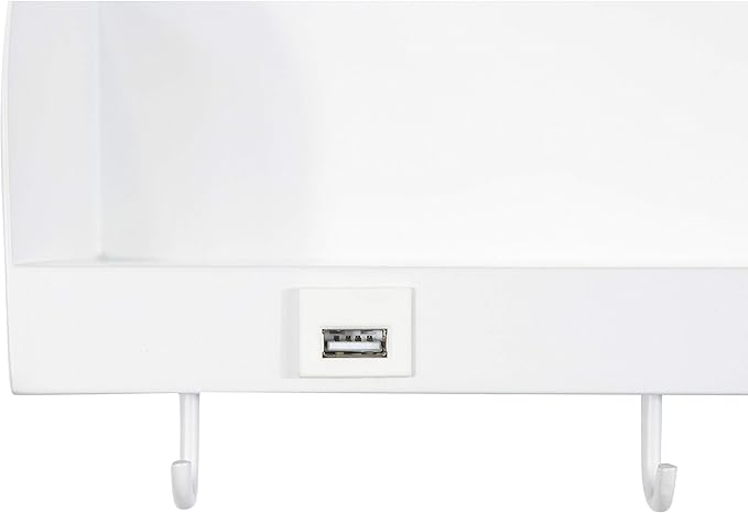 Bloomingville 15.75 in.W Metal Wall Shelf with Light, USP, and 3 Hooks