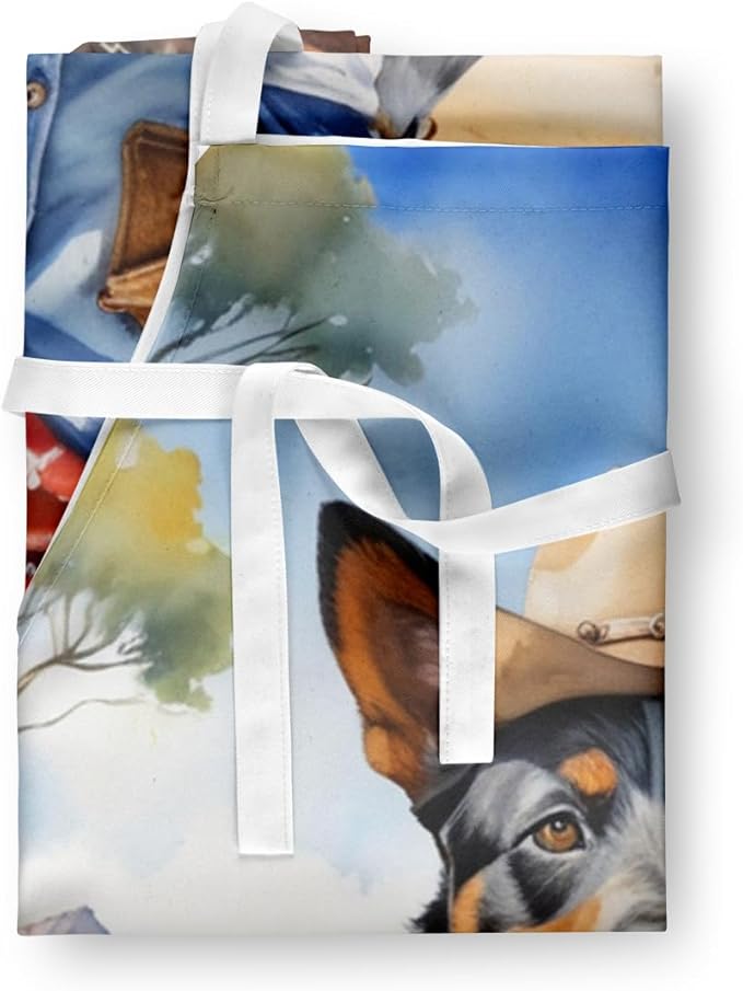 Caroline's Treasures Australian Cattle Dog Cowboy Welcome Apron Cooking Kitchen Server Baking Crafts Gardening for Adult Women Men, Unisex, Large, Multicolor