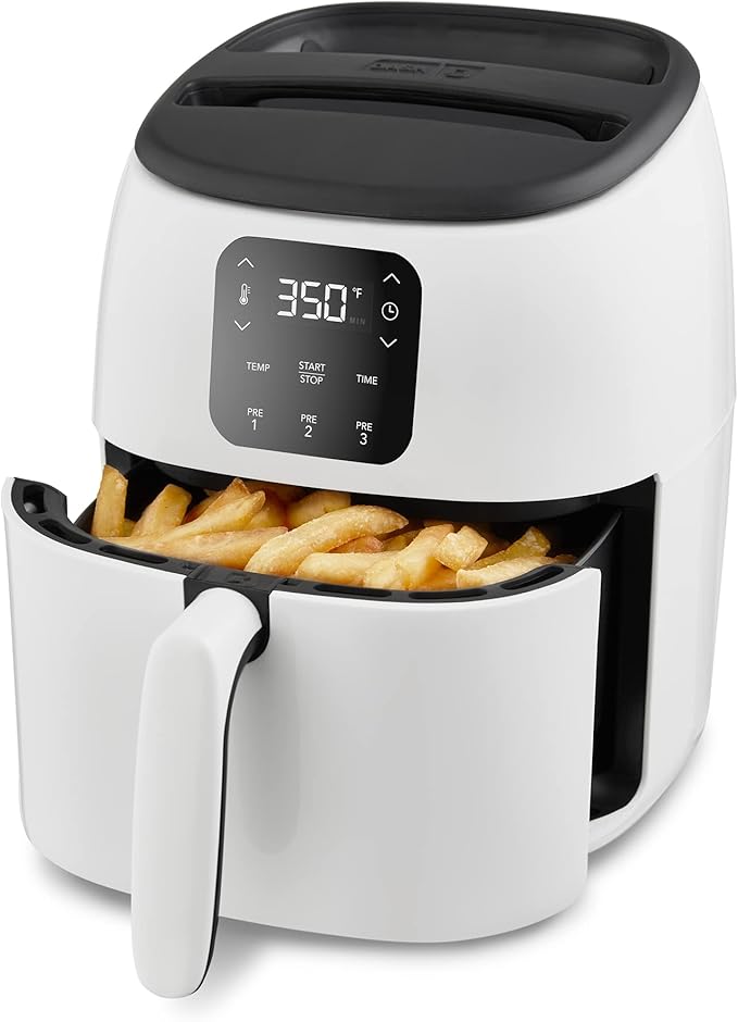 Dash Tasti-Crisp™ Digital Air Fryer – 2.6 Quart Small Compact Mini Air Fryer for French Fries, Nuggets & More, 1-2 People, Auto Shut Off, Adjustable Temp, Dishwasher Safe Parts - White