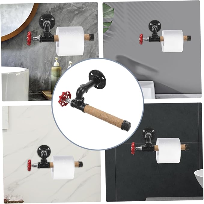 Tofficu Industrial Wall Mount Paper Towel Holder Vintage Iron Pipe Design Multi-Purpose Towel Hanger for Kitchen and Bathroom Sturdy Stainless Steel Easy Installation