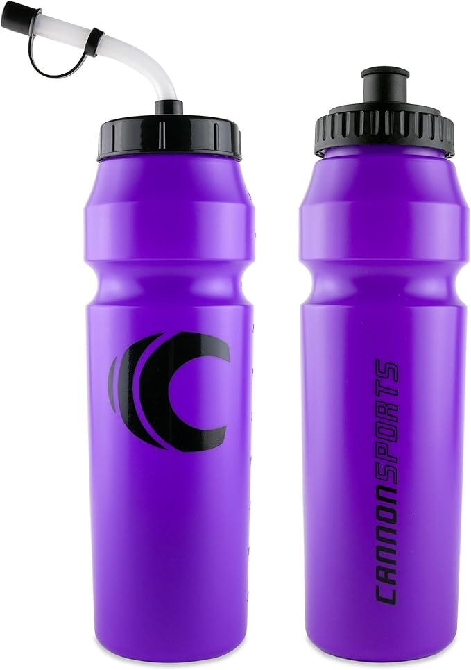 Cannon Sports 1 Liter Sports Water Bottle, BPA-Free, 34 Oz Capacity, Large Mouth, 2 lids (Straw and Squeeze), Great For Helmet Sports Such As Hockey, Lacrosse, Football, Boxing (Purple)