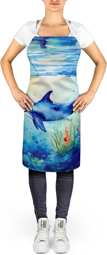 Caroline's Treasures Dolphin Apron Cooking Kitchen Server Baking Crafts Gardening for Adult Women Men, Unisex, Large, Multicolor
