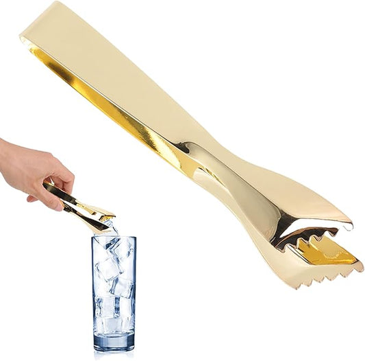 Ice Tongs Food Grade Thicken Stainless Steel Bar Tongs Ice Cube Prevents Slipping Sugar Food Tweezers for Home Kitchen Mirror Party Coffee Bar (Gold Plated)