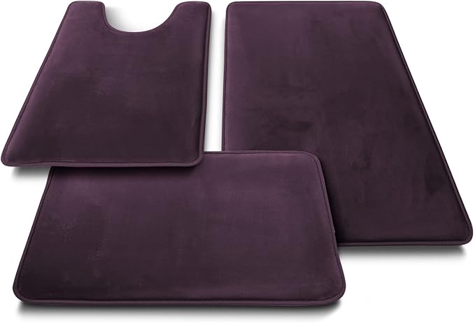 Clara Clark 2 Piece Bathroom Rugs Bath Mat Set, Velvet Memory Foam Bath Mats for Bathroom - Non-Slip, PVC Backing Bath Rugs, Washable - Dries Quickly, Purple
