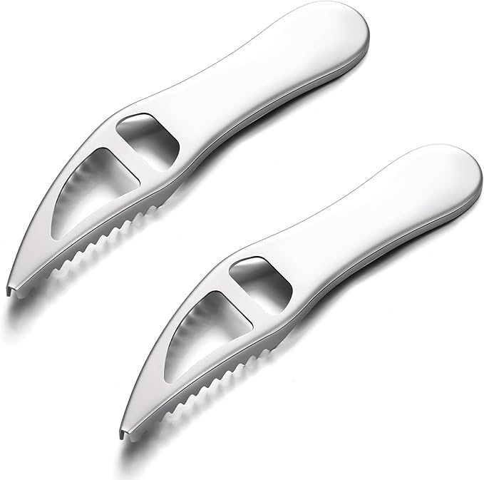 2 Pcs Silver Fish Scaler Remover, Stainless Steel Seafood Cleaning Tools, Portable Fish Scale Scraper with Bottle Opener for Kitchen and Outdoor Use