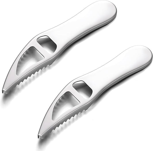 2 Pcs Silver Fish Scaler Remover, Stainless Steel Seafood Cleaning Tools, Portable Fish Scale Scraper with Bottle Opener for Kitchen and Outdoor Use
