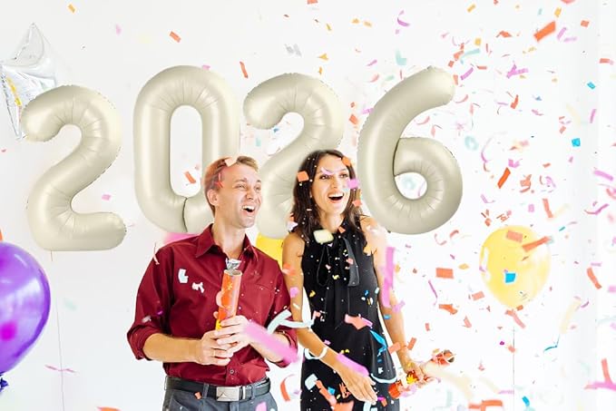 2026 Balloon Numbers - 40 Inch Cream New Years Eve Party Supplies 2026, Nye Decor Party Decorations Happy New Year, New Years Eve Foil Party Balloons, Graduation Party Decorations