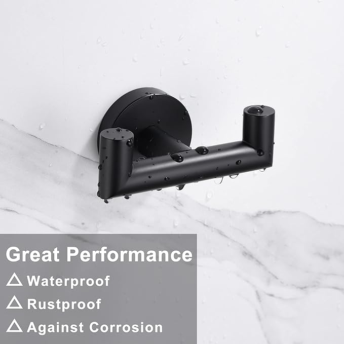 Towel Hooks For Bathrooms, Matte Black Towel Hook For Kitchen Bathroom, SUS304 Stainless Steel Coat Hook, Heavy Duty Double Towels Holder Hooks For Hanging Towels,Coats,Clothes,Wall Mount, 4Pack