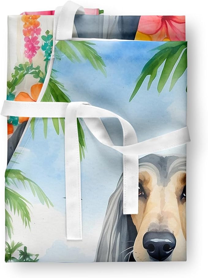 Caroline's Treasures Afghan Hound Luau Apron Cooking Kitchen Server Baking Crafts Gardening for Adult Women Men, Unisex, Large, Multicolor