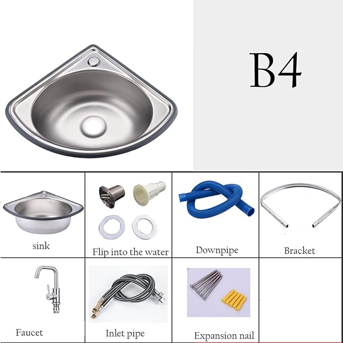 Wall-Mounted Wash Basin,Stainless Steel Hand Washing Station, Commercial Kitchen Sink with Faucet, Kitchen Corner Sink for Washing Food Prep,Silver-B4(34x34cm)