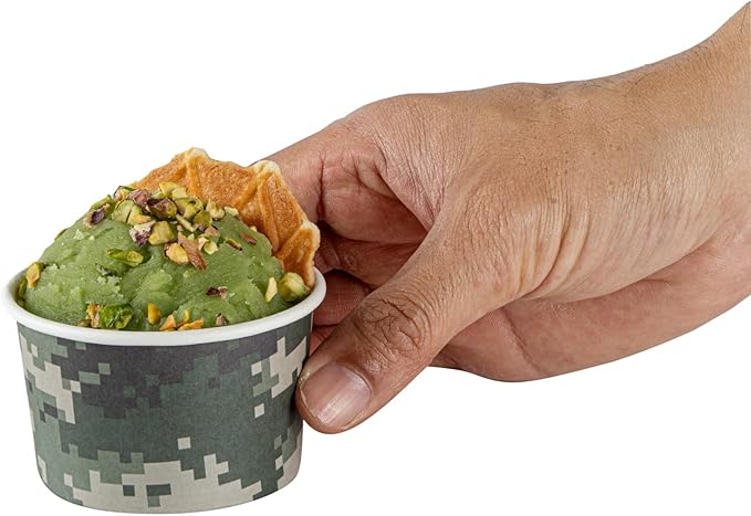 Restaurantware Coppetta 3-Ounce Dessert Cups, 200 Disposable Ice Cream Cups - Lids Sold Separately, Sturdy, Camouflage Paper FroYo Bowls, For Hot And Cold Foods, Perfect For Gelato Or Mousse