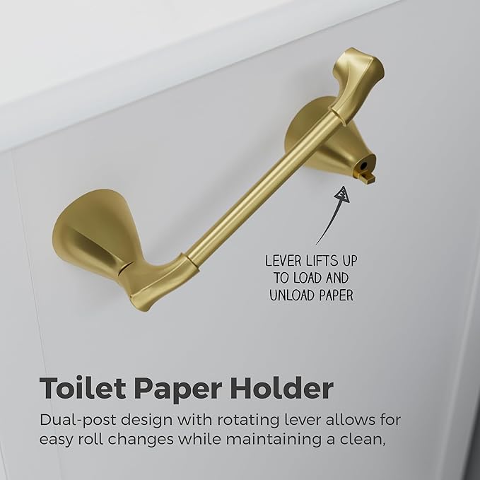 Pfister Willa Toilet Paper Holder, Bathroom Tissue Roll Holder, Wall-Mounted, Screw-in, Brushed Gold Finish, BPHWLL0BG
