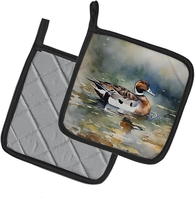 Caroline's Treasures Northern Pintail Pair of Pot Holders Kitchen Heat Resistant Pot Holders Sets Oven Hot Pads for Cooking Baking BBQ, 7 1/2 x 7 1/2