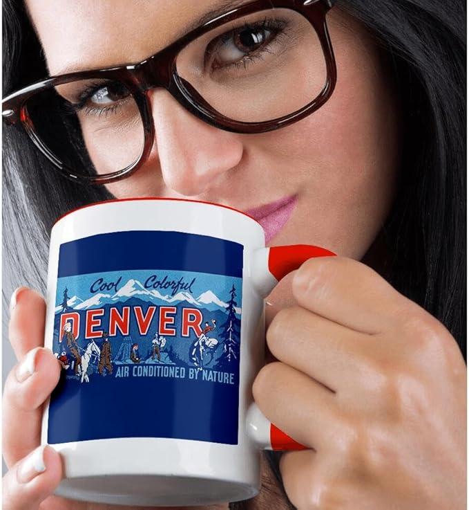 3dRose Cool Colorful Denver Air Conditioned by Nature Luggage Label 15oz Two-Tone Red Mug