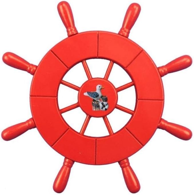 Hampton Nautical Wheel-9-106-seagull Decorative Ship Wheel with Seagull, 9", Red