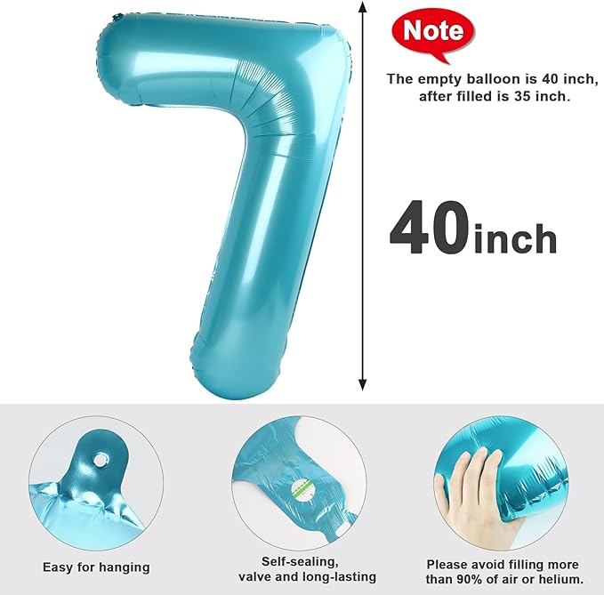 40 Inch Number 7 Balloon, 6 7 Birthday Decorations, Pastel Blue Seven Birthday Decor, 7 17 27 70 Year Old Balloon Number for Engagement, Wedding, Graduations